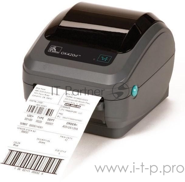 Термопринтер Zebra GK420d, для печати этикеток, 104мм, черный (COM, LPT, USB)