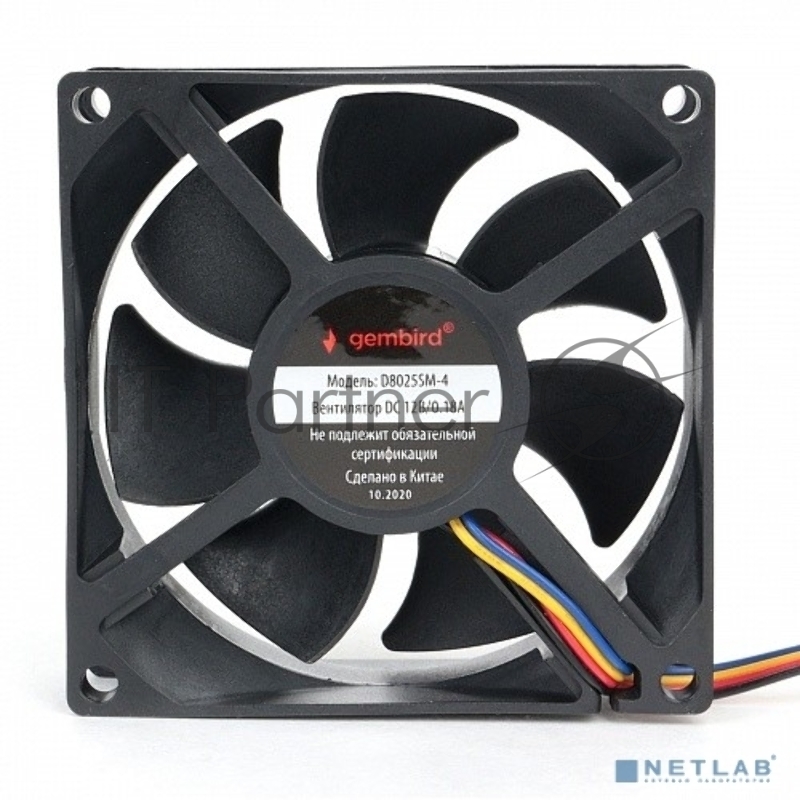 Вентилятор Gembird, 80x80x25, втулка, 4 pin, провод 30 см