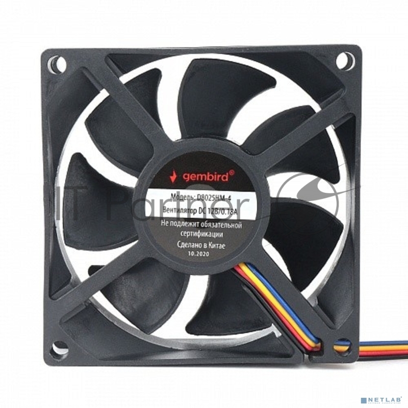 Вентилятор Gembird, 80x80x25, гидродинамический, 4 pin, провод 30 см