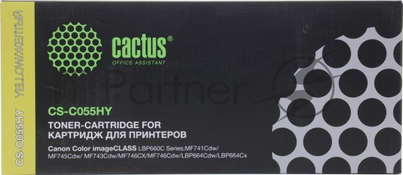 Картридж лазерный Cactus CS-C055HY желтый (5900стр.) для Canon LBP663Cdw/LBP664Cx/MF746Cx/MF7