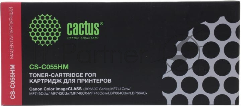 Картридж лазерный Cactus CS-C055HM пурпурный (5900стр.) для Canon LBP663Cdw/LBP664Cx/MF746Cx/MF7