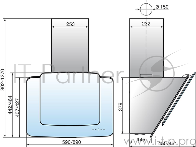 Вытяжка каминная Elikor Кварц 60П-1000-Е4Д черный управление: кнопочное (1 мотор)