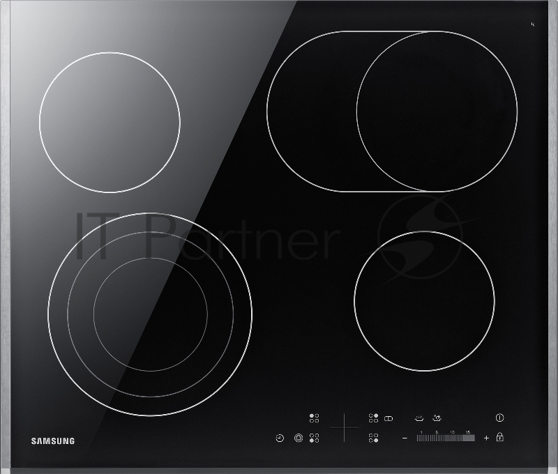 Встраиваемая электрическая панель Samsung NZ64T3536DK/WT 59 x 50.5 x 5.2 см., электронное управление, 15 степеней мощности, автоматическое отключение, защита от детей, блокировка управления, дисплей, 4 конфорки, 2 с зоной расширения, рамка из нержаве