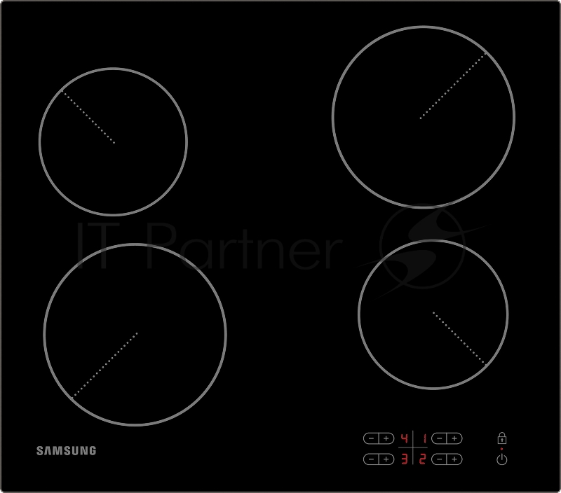 Встраиваемая электрическая панель Samsung NZ64T3506AK/WT 575x505x55 мм, стеклокерамика, 4 конфорки, скошенная рамка,сенсорное управление, светодиодный LED-дисплей, защита от детей, черный цвет