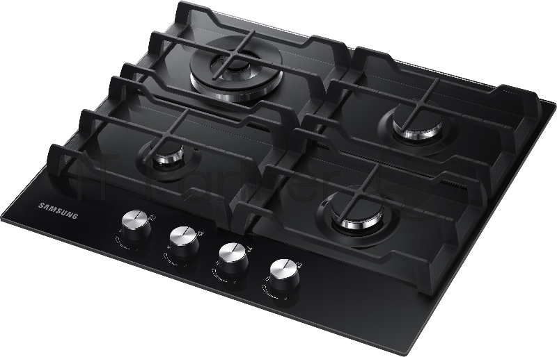 Встраиваемая газовая панель Samsung NA64H3030AK/WT, 5 х 60 х 52 см, газ, кнопочное управление, электроподжиг, поворотные переключатели, черный корпус