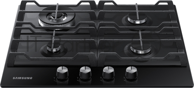 Встраиваемая газовая панель Samsung NA64H3030AK/WT, 5 х 60 х 52 см, газ, кнопочное управление, электроподжиг, поворотные переключатели, черный корпус