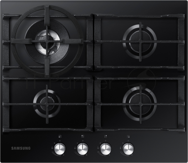 Встраиваемая газовая панель Samsung NA64H3030AK/WT, 5 х 60 х 52 см, газ, кнопочное управление, электроподжиг, поворотные переключатели, черный корпус