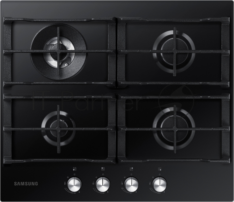 Встраиваемая газовая панель Samsung NA64H3030AK/WT, 5 х 60 х 52 см, газ, кнопочное управление, электроподжиг, поворотные переключатели, черный корпус