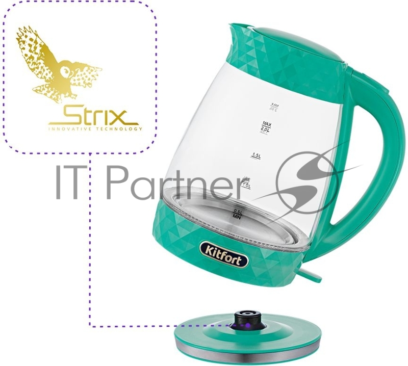 Чайник электрический Kitfort KT-6123-3 2л. 2200Вт бирюзовый (корпус: стекло)