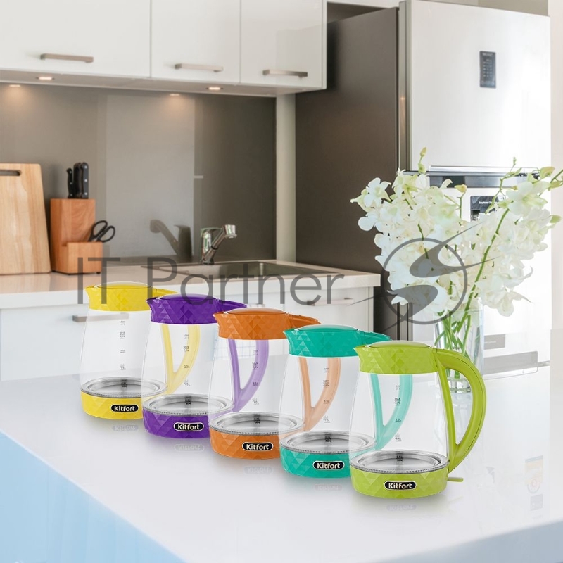 Чайник электрический Kitfort KT-6123-3 2л. 2200Вт бирюзовый (корпус: стекло)