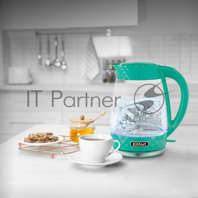 Чайник электрический Kitfort KT-6123-3 2л. 2200Вт бирюзовый (корпус: стекло)