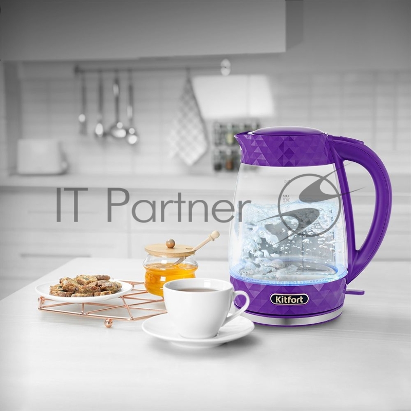 Чайник электрический Kitfort KT-6123-1 2л. 2200Вт фиолетовый (корпус: стекло)