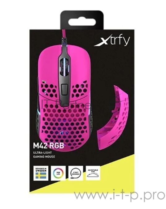 Игровая мышь Xtrfy M42 розовая (5 кнопок, OMRON, Pixart 3389, 16000 dpi, RGB подсветка, USB)