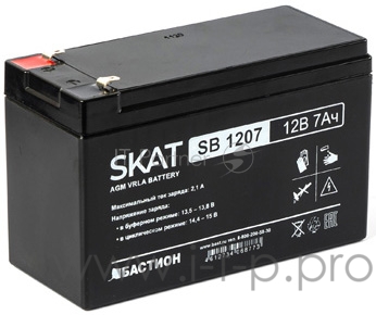 Аккумулятор свинцово-кислотный SKAT SB 1207, 12В, 7Ач