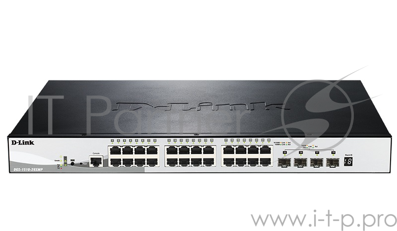 Сетевое оборудование D-Link DGS-1510-28XMP/A1A PROJ Управляемый стекируемый коммутатор SmartPro с 24 портами 10/100/1000Base-T с поддержкой РоЕ и 4 портами 10G Base-X SFP+