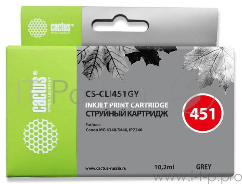 Расходные материалы Cactus CLI-451GY Картридж струйный Cactus CS-CLI451GY серый для Canon MG 6340/5440/IP7240 (9,8ml)