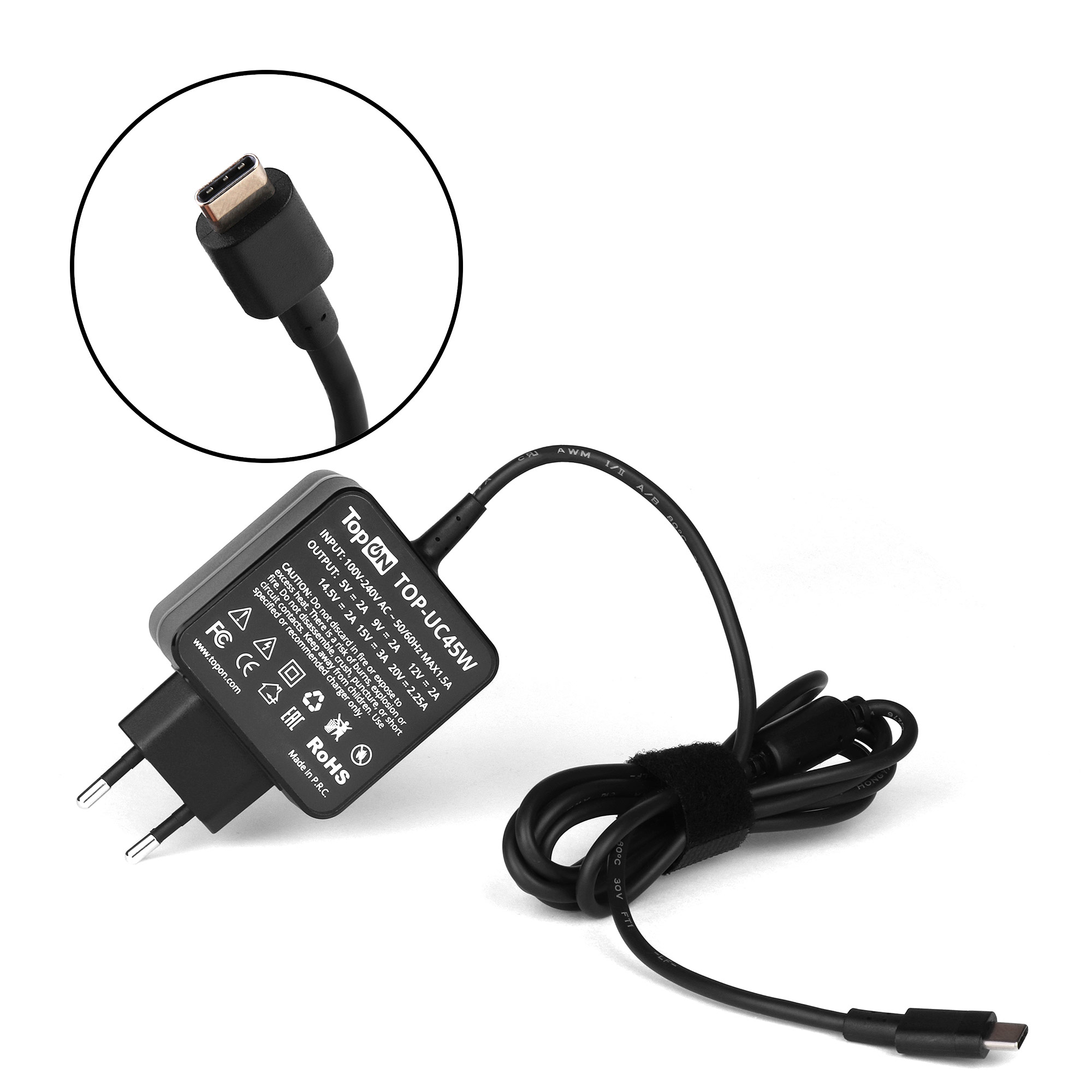 Универсальный блок питания 45W c разъемом Type-C, PowerDelivery 3.0, в розетку. Кабель 175 см.