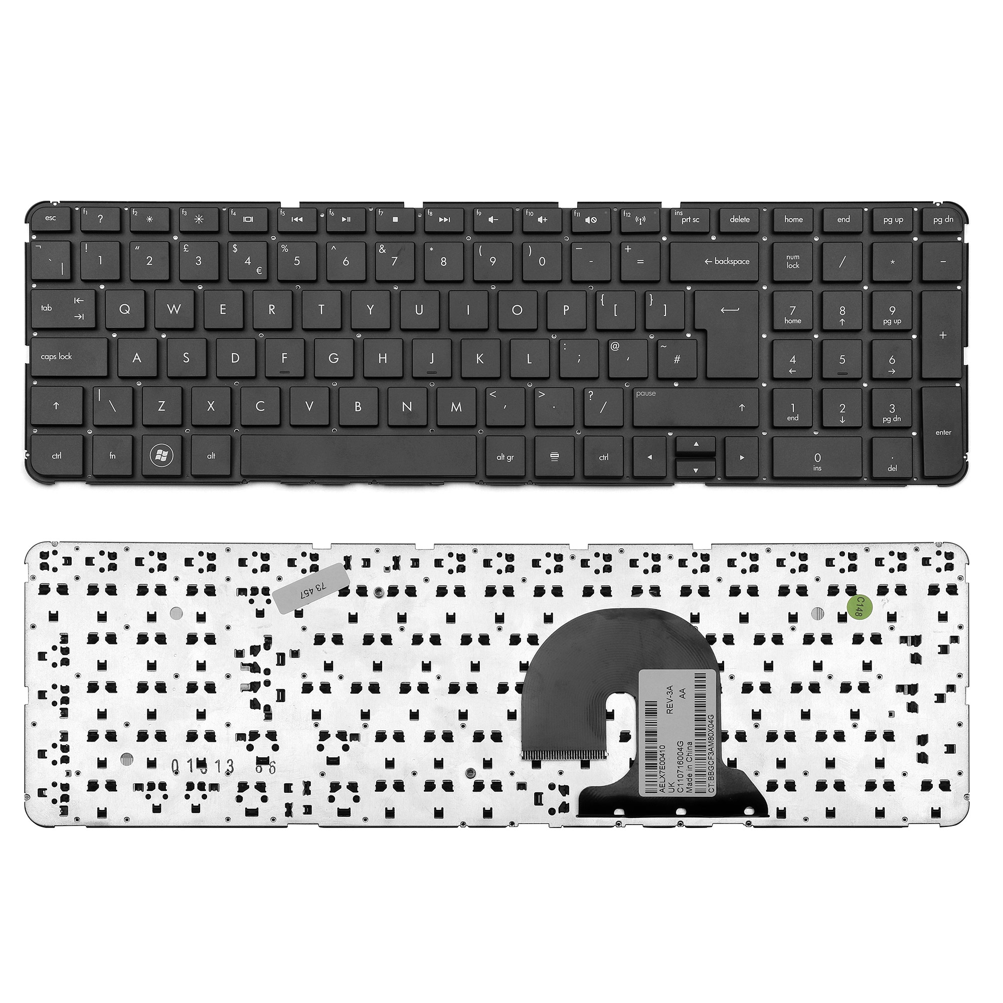 Клавиатура для ноутбука HP Pavilion DV7-4000, DV7-5000 Series. Плоский Enter. Черная без рамки.