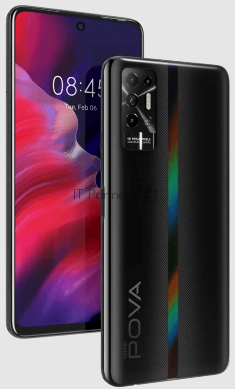 Смартфон Tecno LE7n POVA 2 64 Dazzle Black, 6.9 Asahi Glass, 20:9, 2460 x 1080 Mpix, 2.0GHz x2+ 1,8GHz x6, 8 Core, 4GB RAM, 64GB, up to 256GB flash, 48Мп+2Мп+2Мп+0.08Мп/8Мп, 2 Sim, 4G, BT v5.0, WiFi 802.11 b/g/n, NFC, GPS/AGPS, GLONASS, Type-C, 7000m