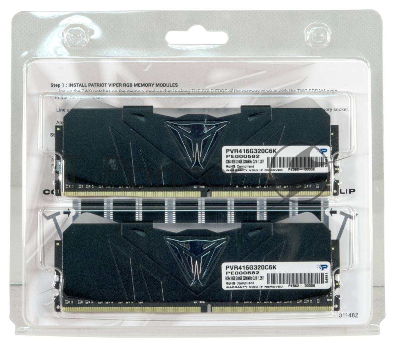 Модуль памяти Patriot DIMM DDR4 16Gb 2x8GB (pc-25600) 3200MHz Viper4 Black CL16 LED RGB PVR416G320C6K