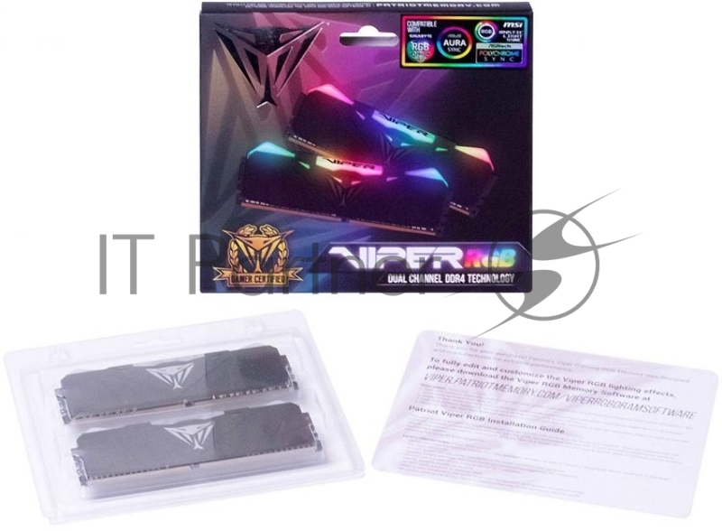 Модуль памяти Patriot DIMM DDR4 16Gb 2x8GB (pc-25600) 3200MHz Viper4 Black CL16 LED RGB PVR416G320C6K