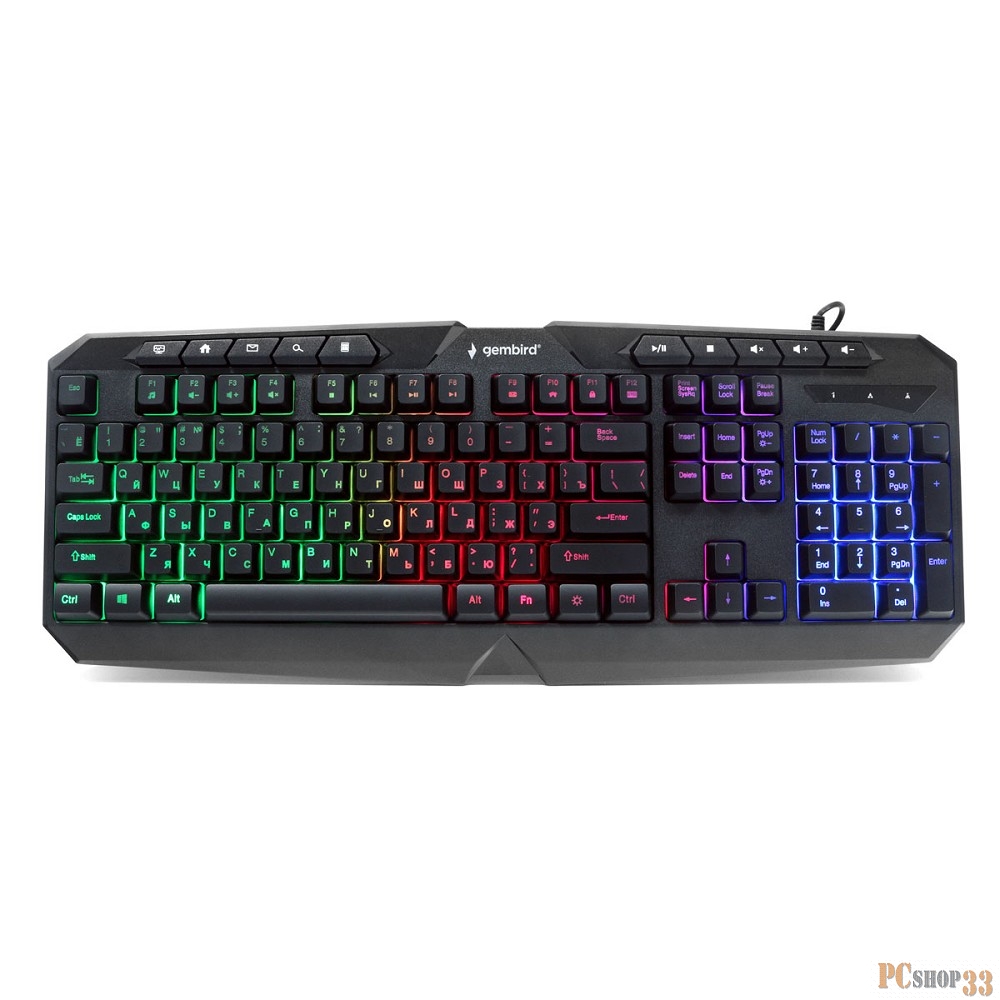 Клавиатура с подсветкой Gembird KB-G420L, USB, черный, 114 кл., м/медиа, Rainbow, кабель 1.5м