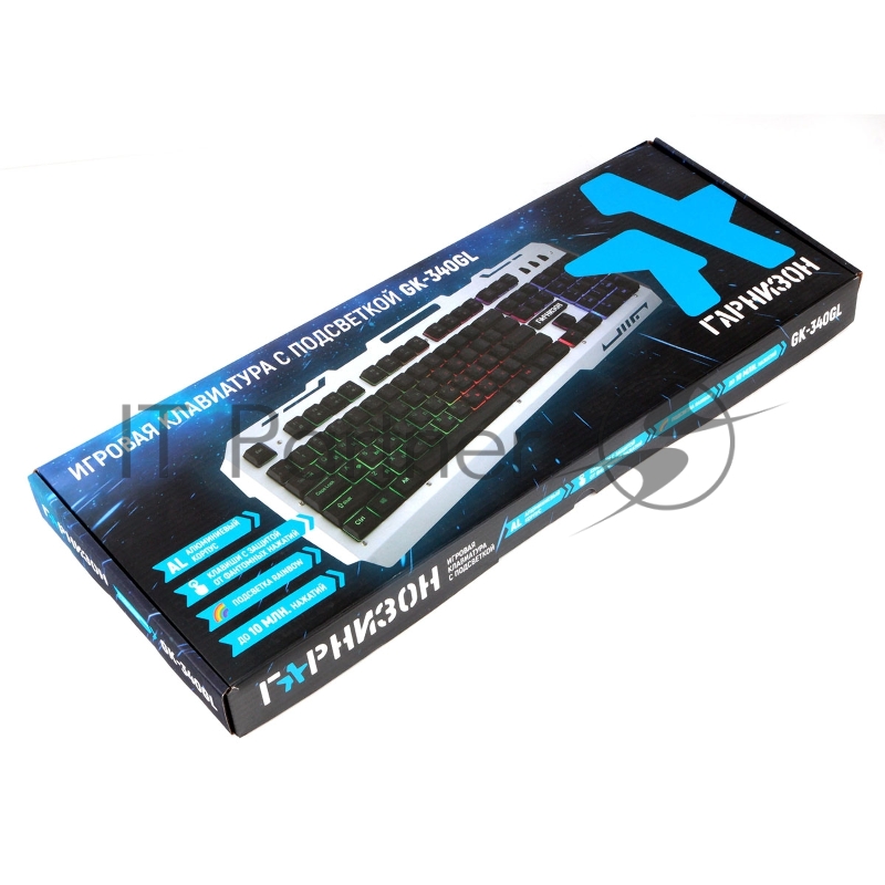 Клавиатура игровая Гарнизон GK-340GL, металл, подсветка RAINBOW, USB,черн/сер,антифантом кл-ши,каб 1.5м