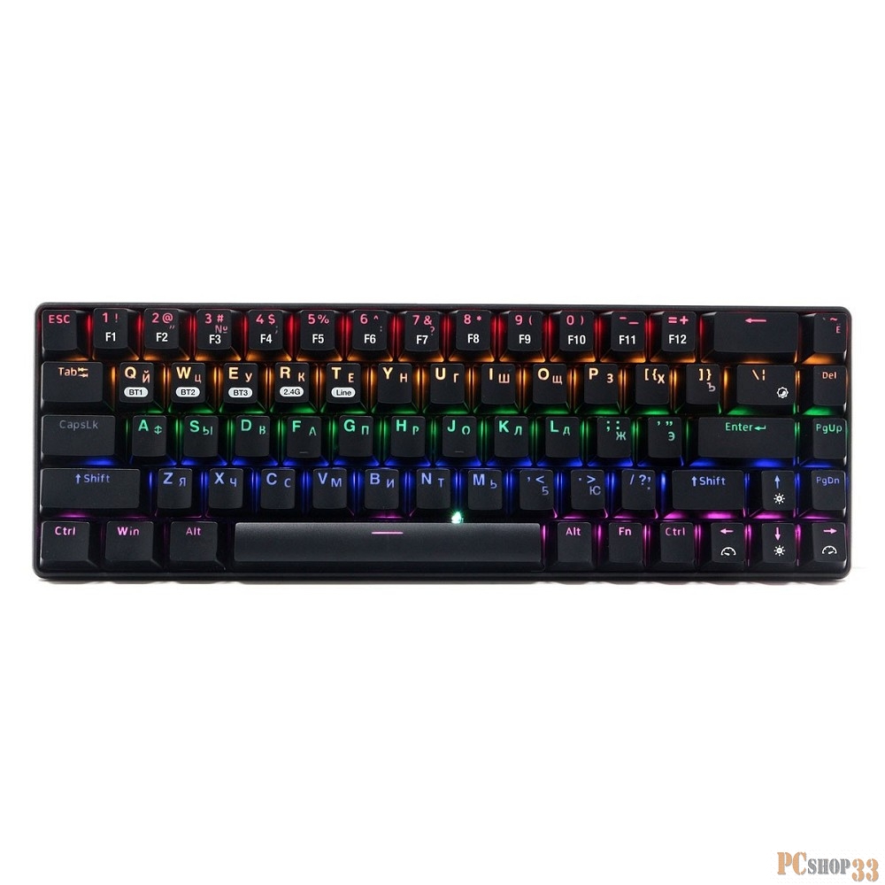 Клавиатура беспр. механ. Gembird KBW-G500L, BT 5.0/2,4 ГГц/USB, мет, переключатели Outemu Blue, 68 клавиш, RAINBOW