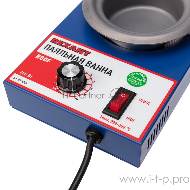 Паяльная ванна REXANT, модель R80F, 250 Вт, ø 80 мм, 200-480 °C, бессвинцовая