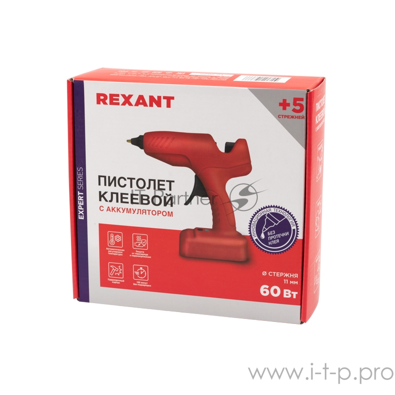 Пистолет клеевой REXANT, 60 Вт, Ø11 мм, «ЭКСПЕРТ», аккумуляторный, коробка