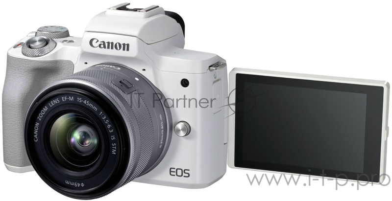 Фотоаппарат Canon EOS M50 Mark II белый 24.1Mpix 3 4K WiFi EF-M15-45 IS STM LP-E12 (с объективом)
