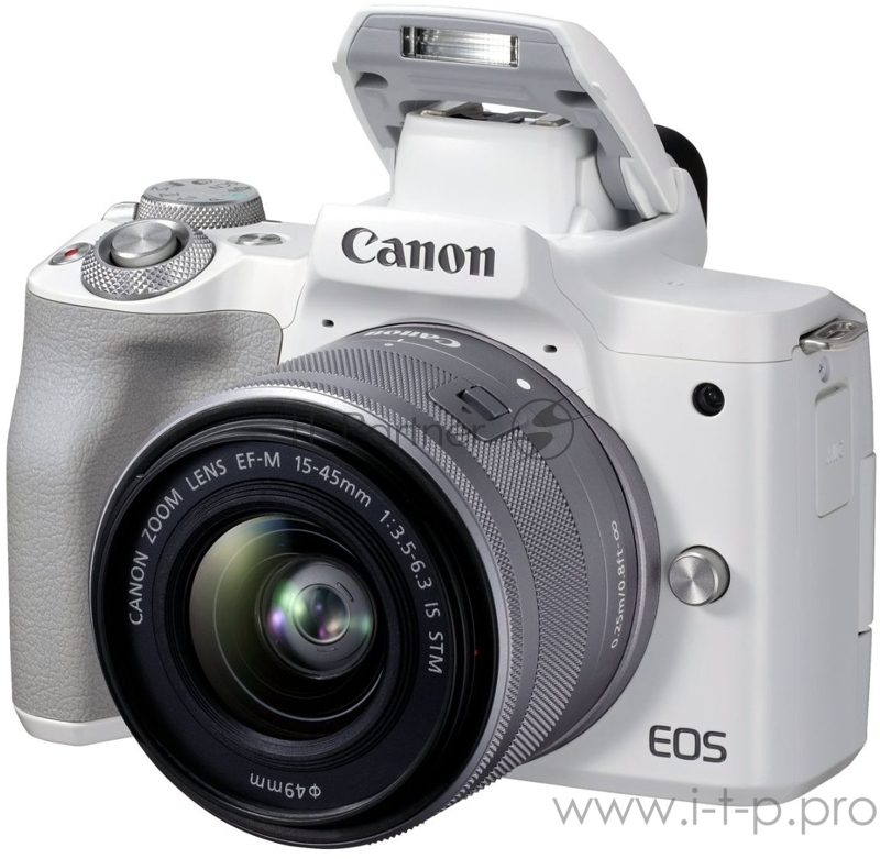 Фотоаппарат Canon EOS M50 Mark II белый 24.1Mpix 3 4K WiFi EF-M15-45 IS STM LP-E12 (с объективом)