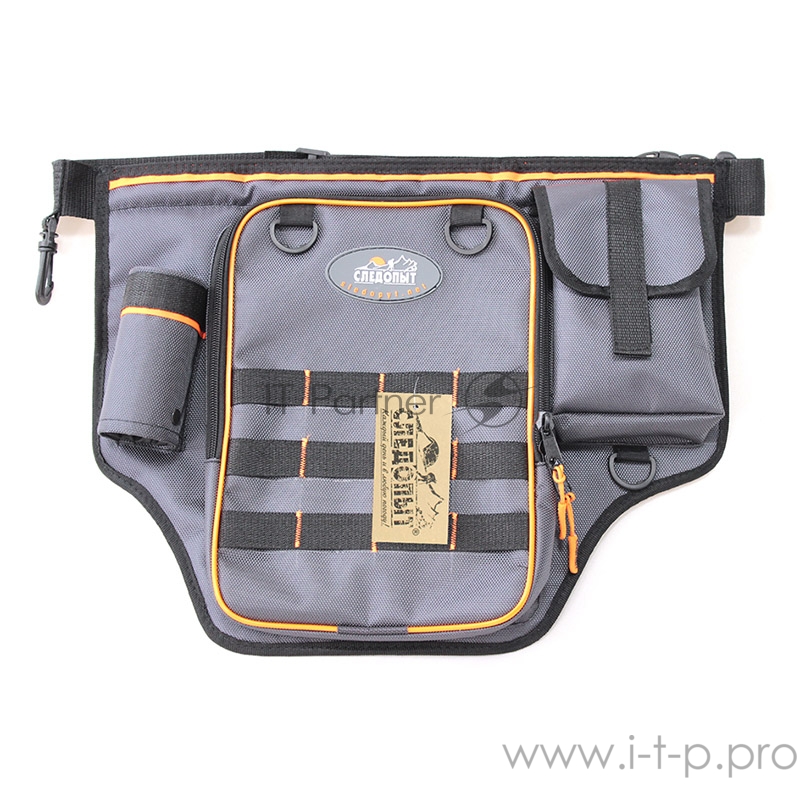 Сумка рыболовная поясная СЛЕДОПЫТ Fishing Belt Bag Light, 44х35х6 см, цв. серый + 1 коробка LUNO 2