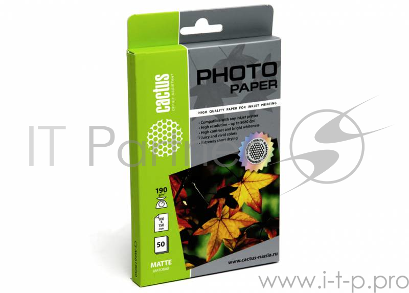 Бумага CACTUS CS-MA619050 Фотобумага Cactus CS-MA619050 матовая, 10x15, 190 г/м2, 50 листов