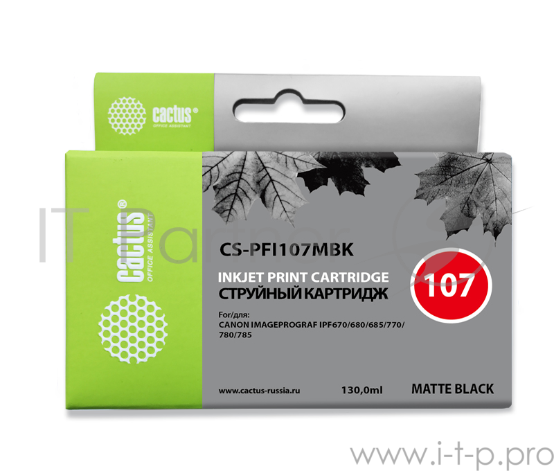 Картридж струйный Cactus CS-PFI107MBK черный матовый (130мл) для Canon IP iPF670/iPF680/iPF685/iPF770/iP