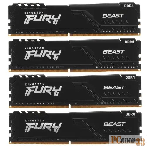 Оперативная память Kingston DDR4 DIMM 64Gb PC25600, 3200Mhz, FURY Beast Black CL16 (Kit of 4) (KF432C16BBK4/64) (retail)