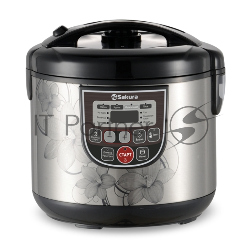 Мультиварка SAKURA SA-7753B 5 л, 800 Вт, функция Мультиповар, 10 автоматических и 27 программ ручной настройки, LED дисплей, отсрочка старта до 24 часов, функция поддержания температуры до 24 часов, в комплекте 4 аксессуара (мерный стакан, черпак, ло
