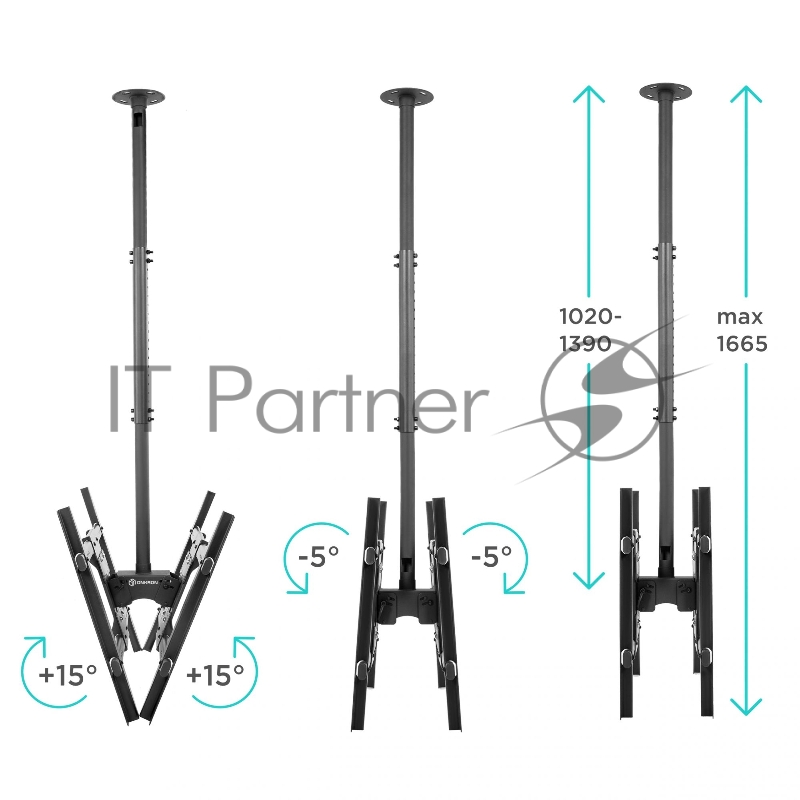 Потолочный кронштейн ONKRON N3L для 2 телевизоров 40”- 80 чёрный