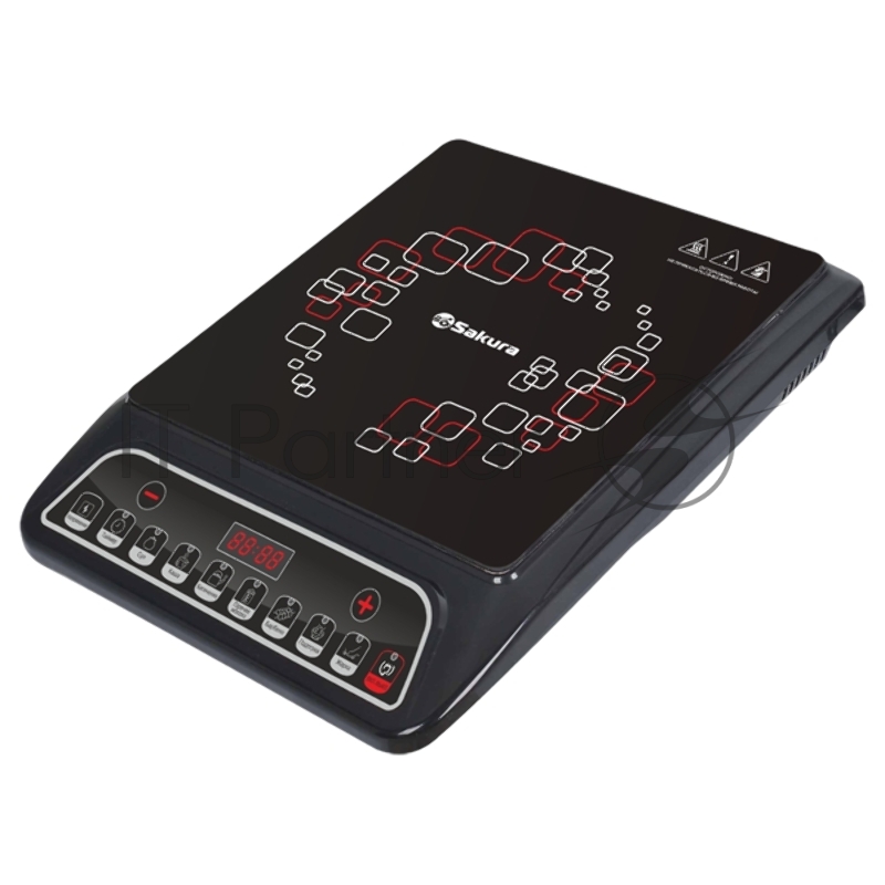 Настольная плитка SAKURA SA-7152Q 2000 Вт, индукционный нагревательный элемент, ЖК- дисплей, корпус из закаленного стекла, индикатор работы, регулировка мощности, функция таймера, отсрочка старта. Режимы: суп, каша, кипячение, горячее молоко, барбекю