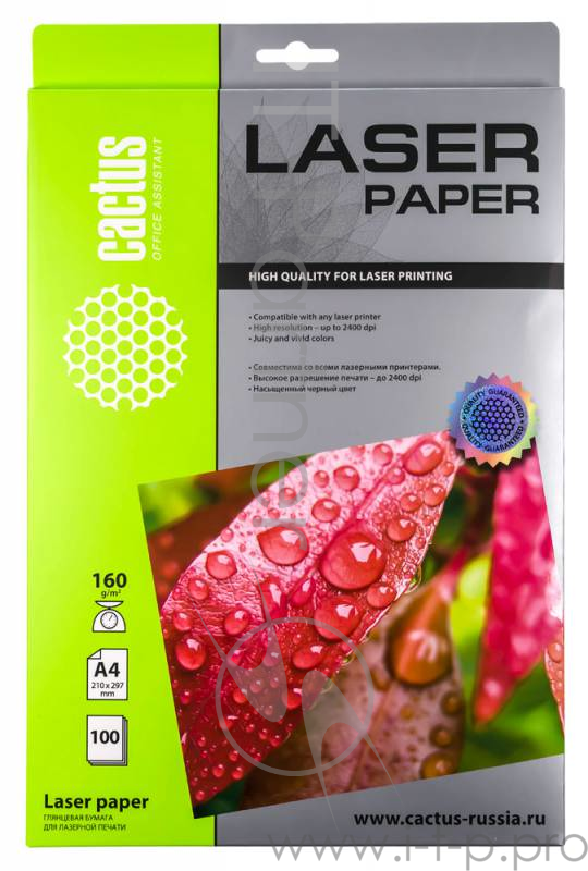 Бумага Cactus CS-LPA4160100 Бумага Cactus CS-LPA4160100 A4/160г/м2/100л. глянцевое для лазерной печати