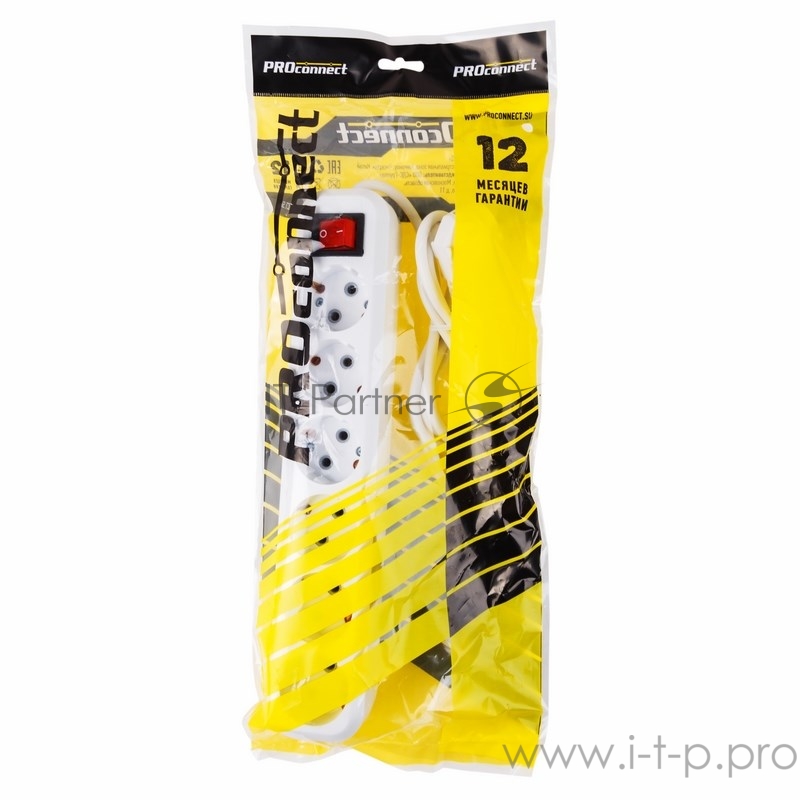 Сетевой фильтр 6 гнезд 3м,3х0,75мм², с/з OPTIMA белый PROCONNECT