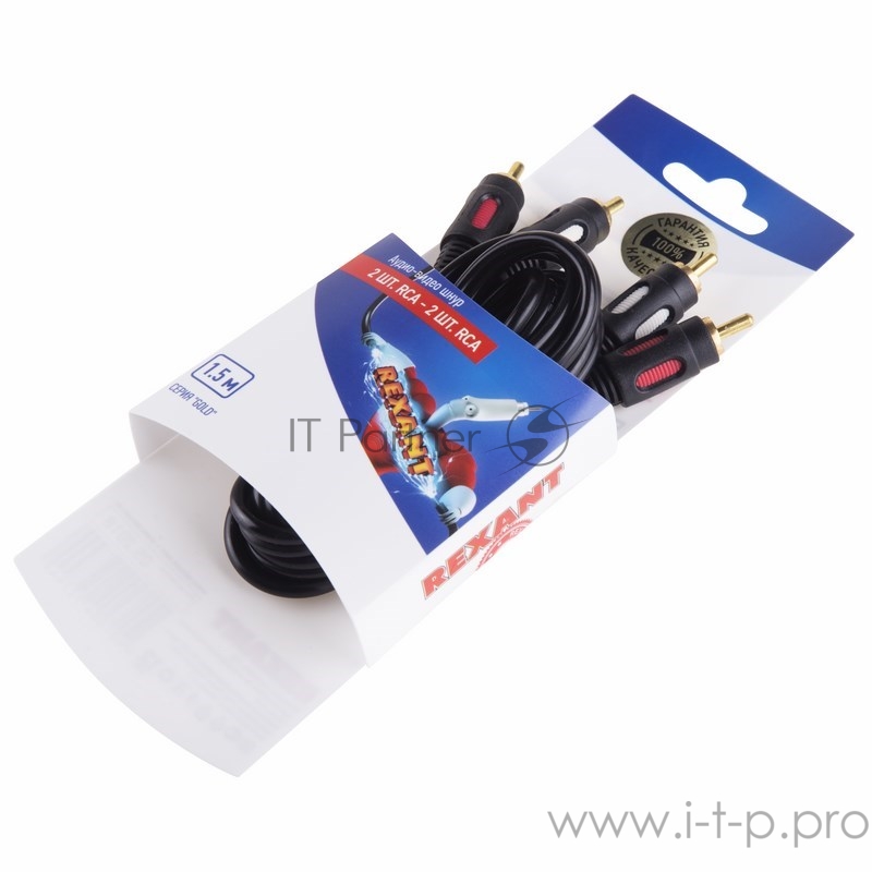 Шнур 2RCA - 2RCA REXANT, 1.5 м, GOLD