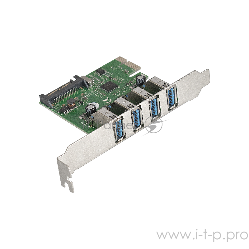 Контроллер ExeGate EXE-314 PCI-E 2.0, 4*USB3.0 ext, разъем доп.питания (OEM)