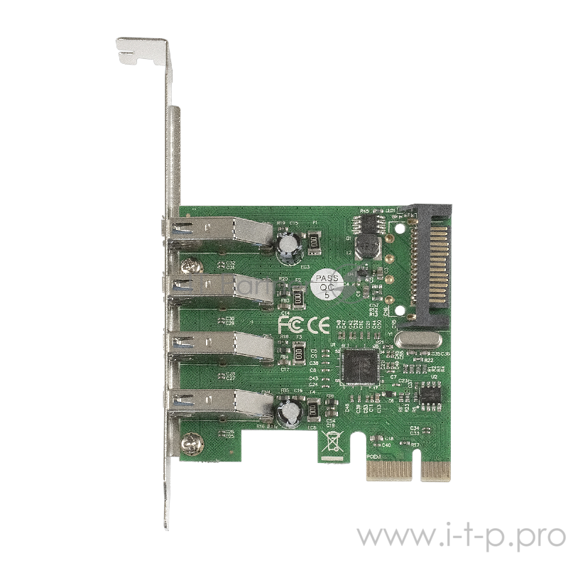 Контроллер ExeGate EXE-314 PCI-E 2.0, 4*USB3.0 ext, разъем доп.питания (OEM)