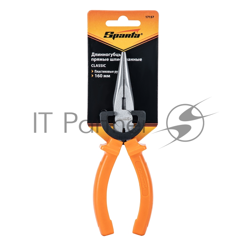 Длинногубцы SPARTA Classic,160 мм, прямые шлифованные, пластмассовые рукоятки//17157