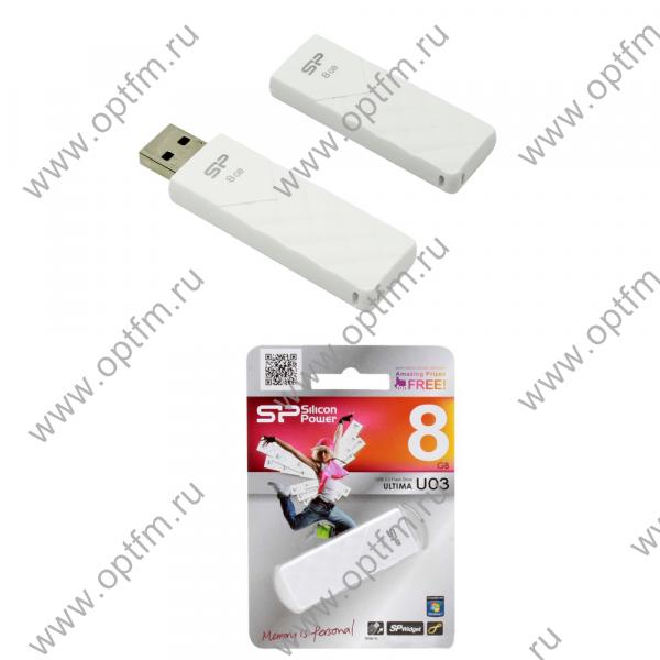 8GB USB 2.0 Flash Drive Silicon Power Ultima U03 белый (SP008GBUF2U03V1W)