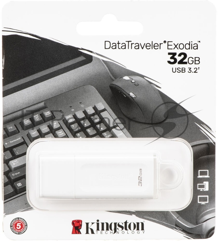 Флеш диск Kingston 32Gb DataTraveler Exodia, USB 3.2 gen.1, белый+жёлтый (KC-U2G32-5R)