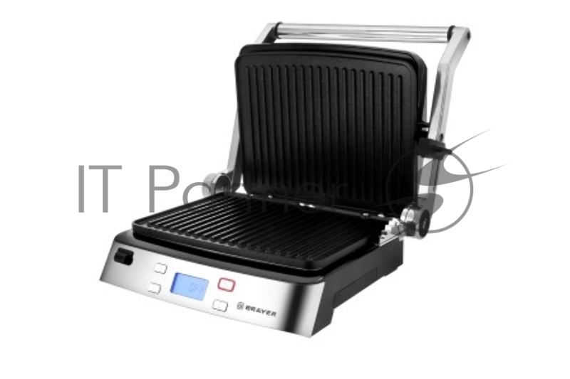 Электрический гриль-пресс BRAYER BR2006, 2000 Вт, съем.пласт, LCD-дисп, рифл.пласт 29*23см, темп 230