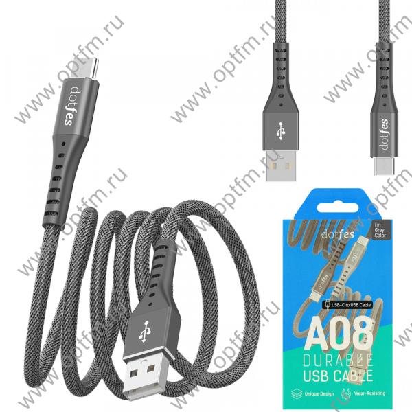 Кабель USB - TYPE-C DOTFES A08T Durable Nylon Braided черный (1м)