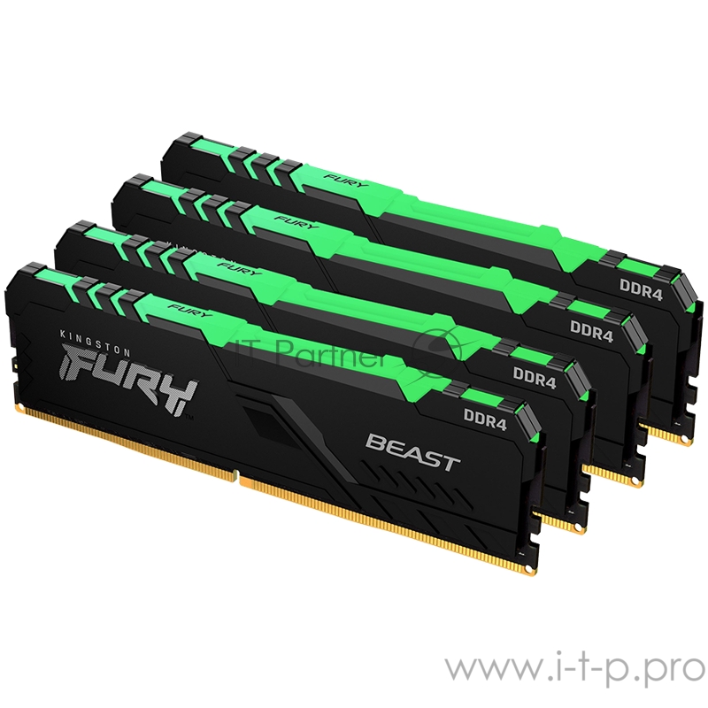 Оперативная память Kingston DRAM 64GB 3200MHz DDR4 CL16 DIMM (Kit of 4) FURY Beast RGB EAN: 740617319132